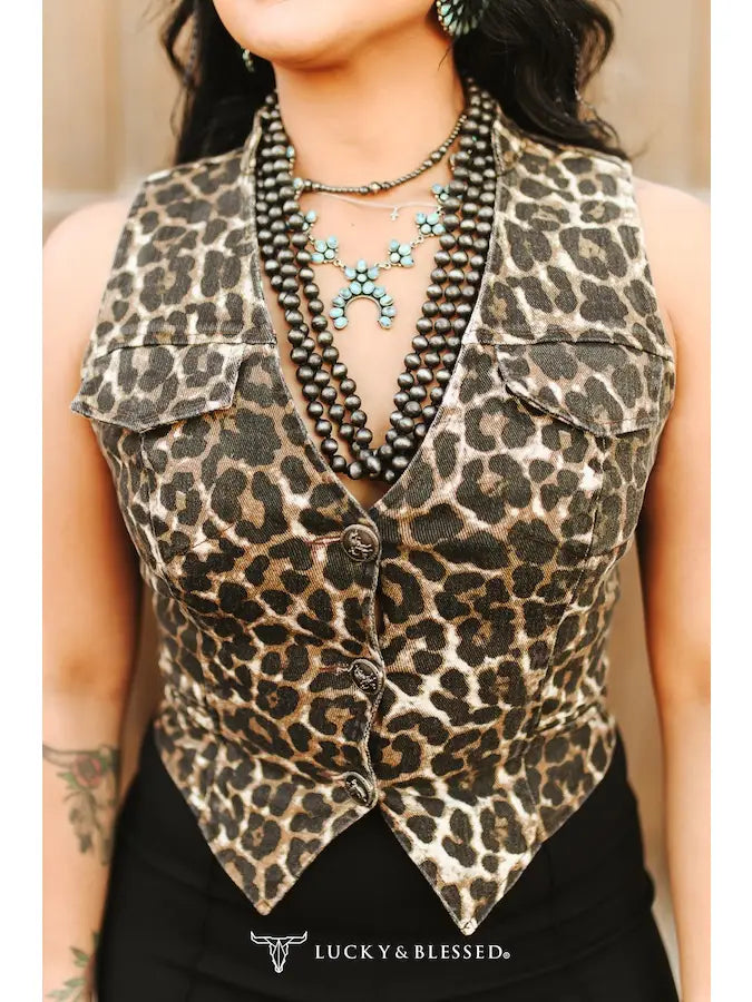 Leopard Printed Button Down Vest
