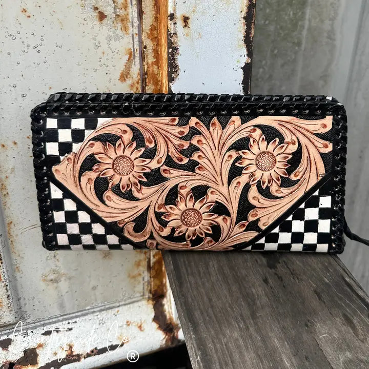WILD CARD CHECKERED TOOLED CLUTCH