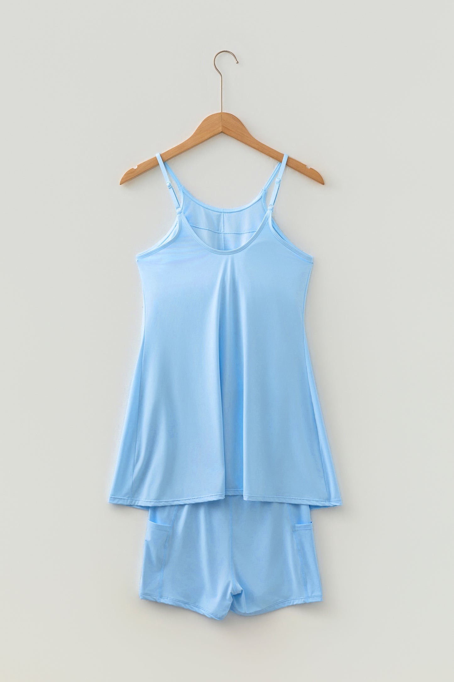 Solid Color Tunic Tank Dress Athletic Shorts Two Piece Set
