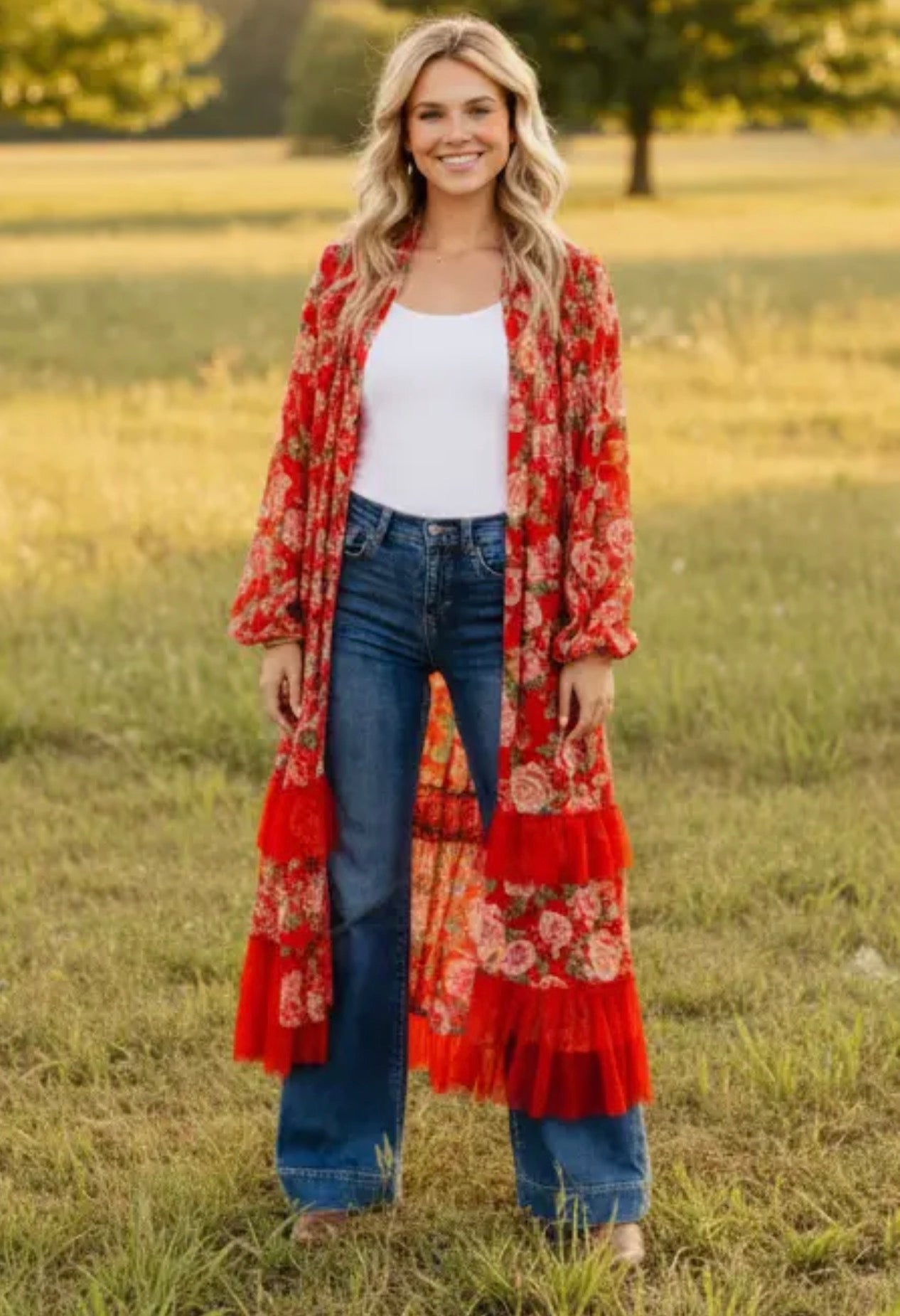 Red Rose Tie Kimono