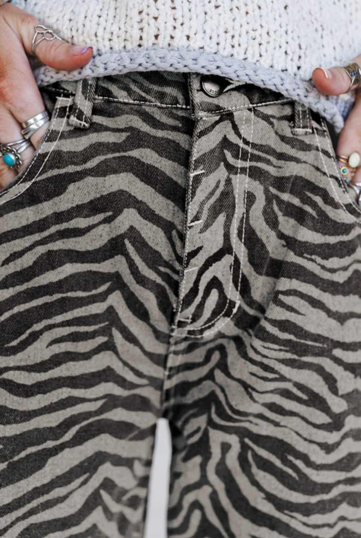 Wild Side Zebra Barrel Jean