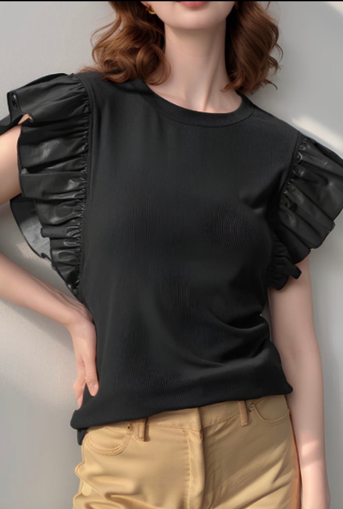 Ruffle Leather Top
