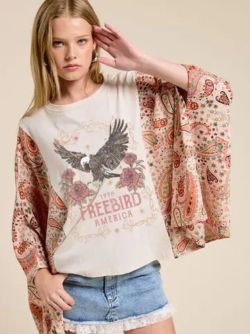 Freebird Batwing Sheer Sleeve Tee