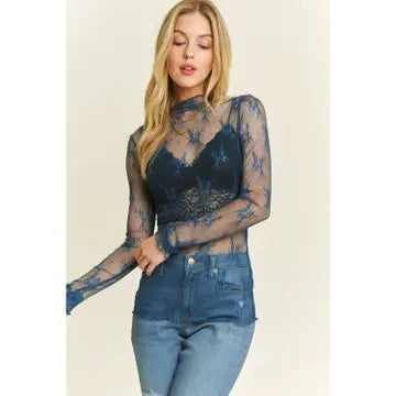 Lace Mesh Top- Navy