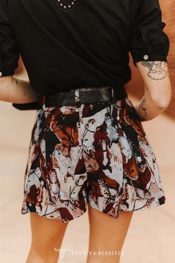 Horse Jacquard Knitted Crease Short