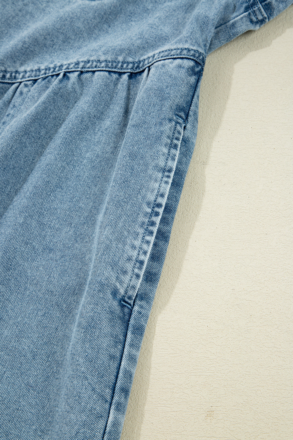 Beau Blue Smocked Cuffs Flared Denim Shirt Mini Dress