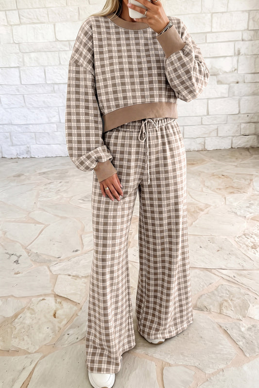Brown Plaid Two -Piece Set