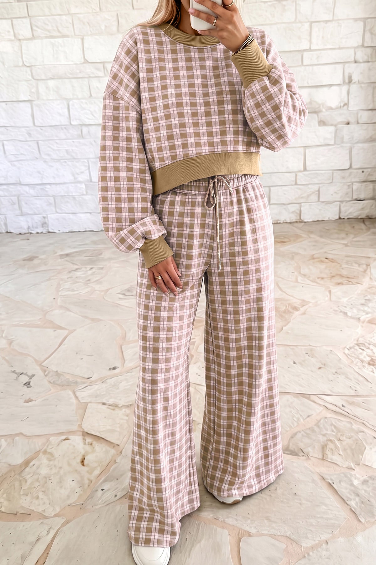 Brown Plaid Two -Piece Set