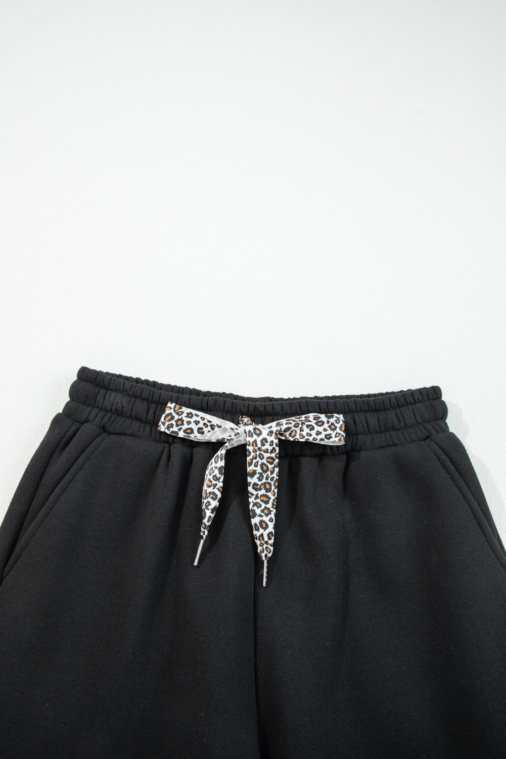 Black Leopard Drawstring Winter Fleece Pants