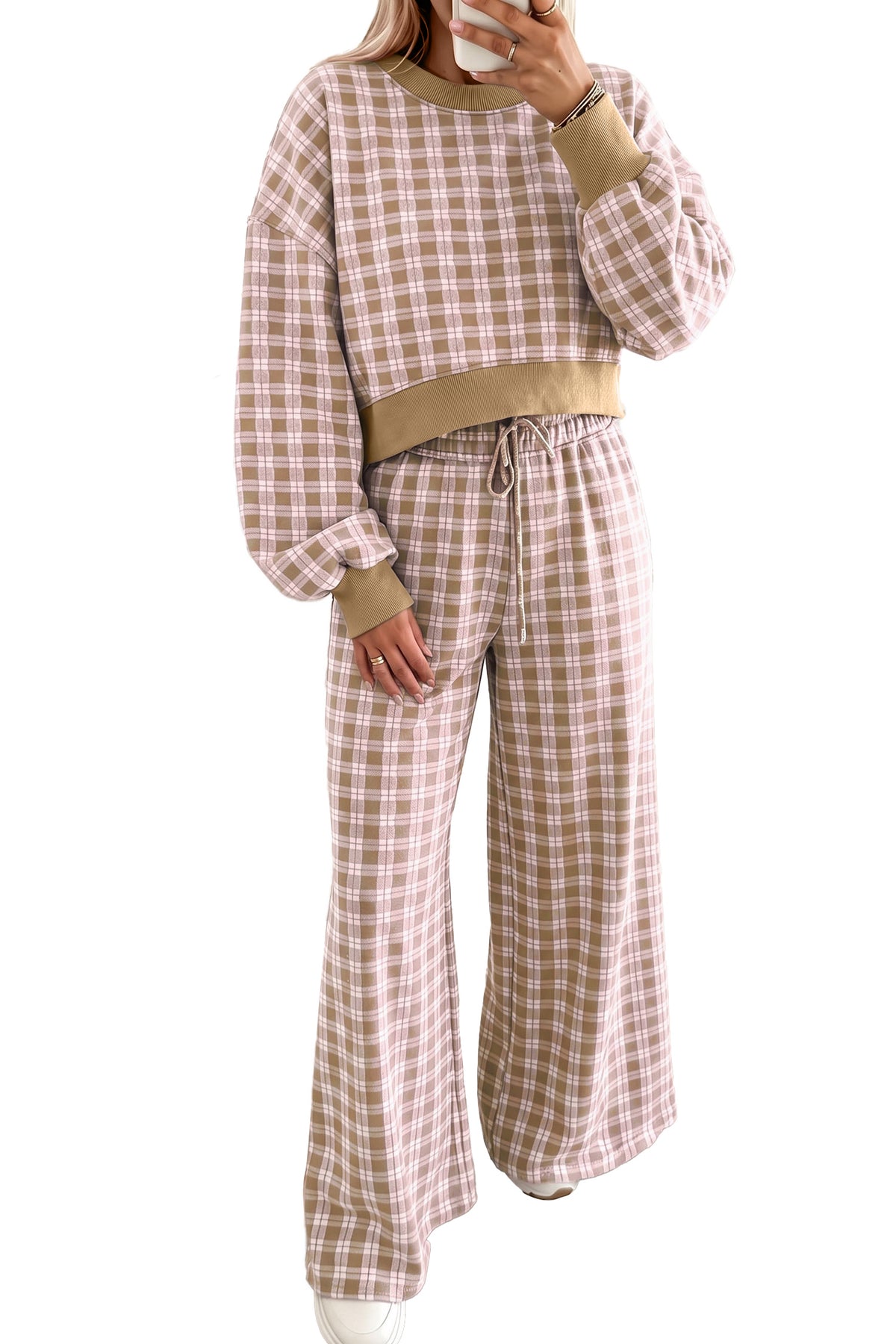Brown Plaid Two -Piece Set