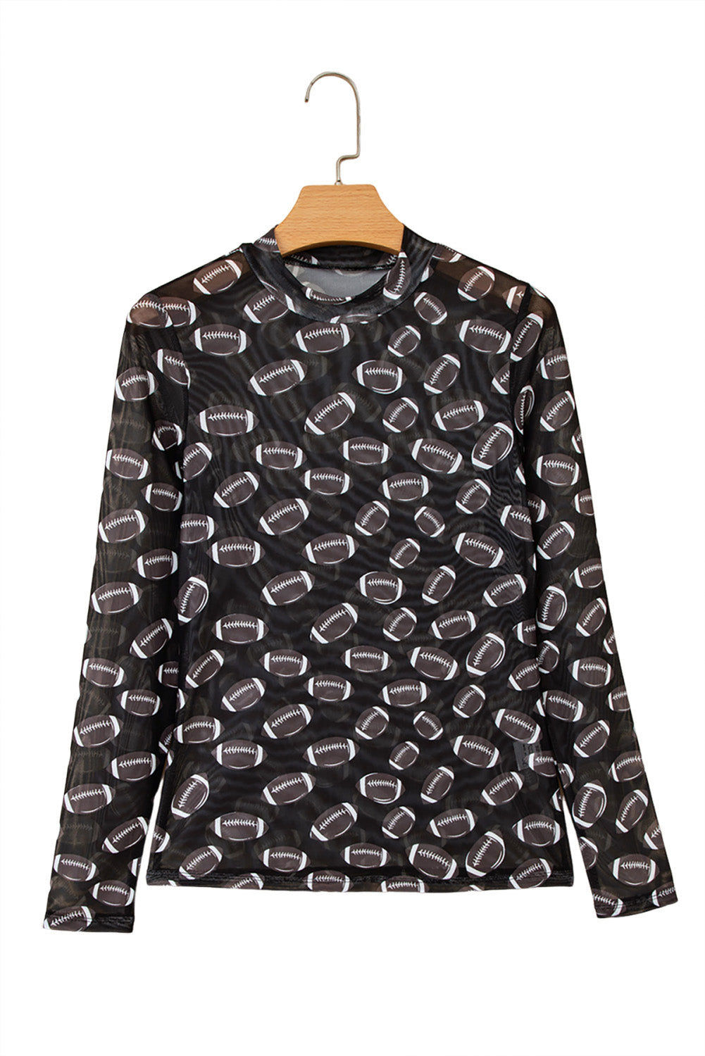 Black Game Day Football Mesh Sheer Long Sleeve Top