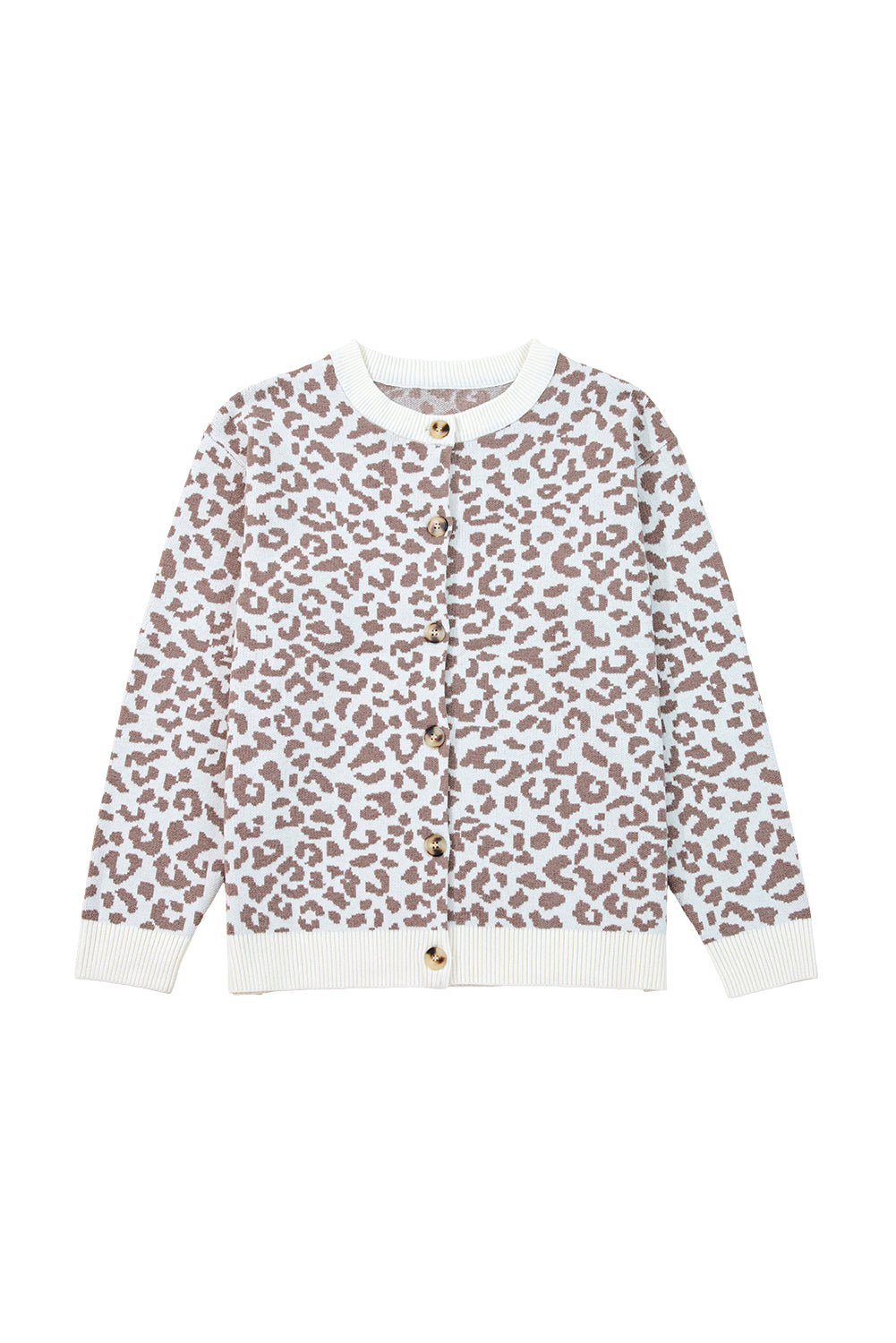 Khaki Leopard Drop Shoulder Knitted Cardigan
