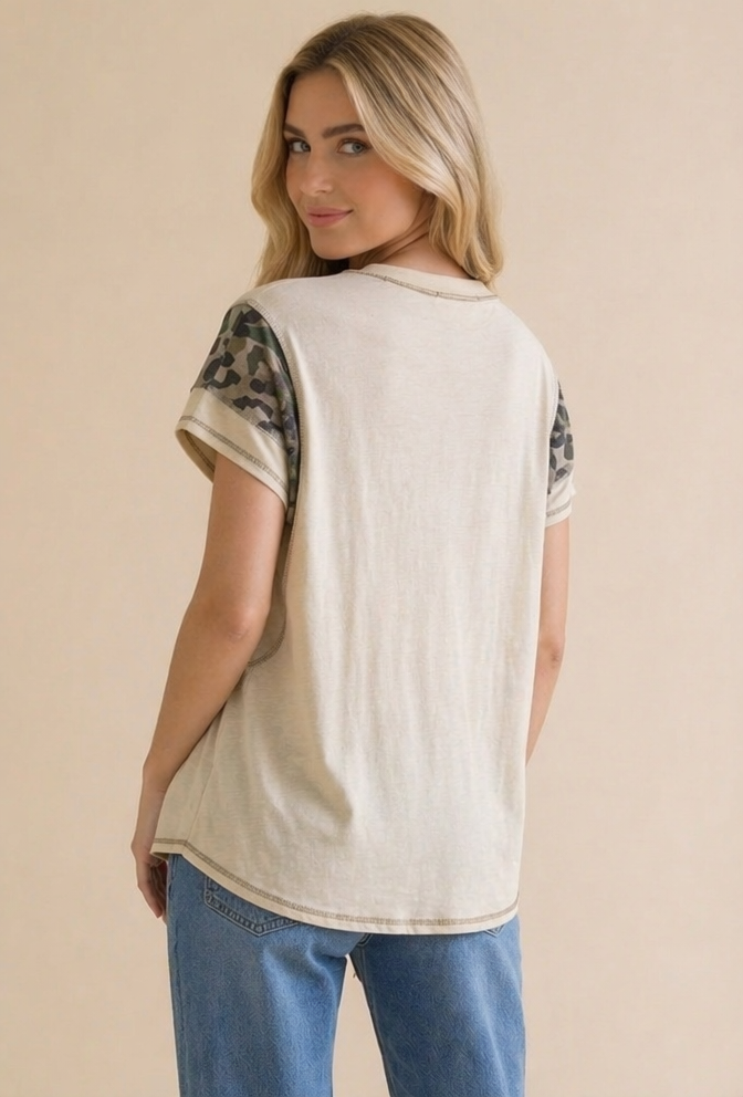 Leopard Raglan Overlock Stitch Top