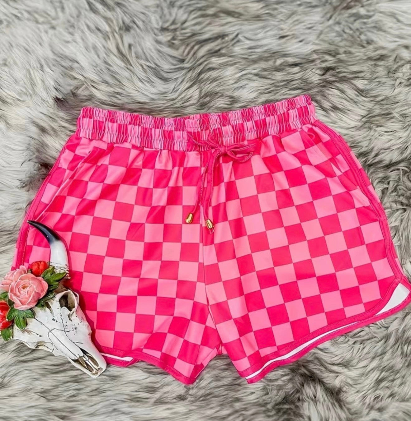 Drawstring Checkered Shorts with Pockets