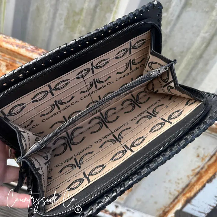 WILD CARD CHECKERED TOOLED CLUTCH