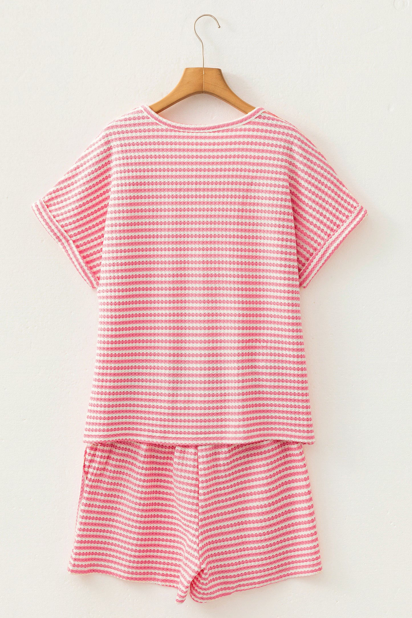 Black Stripe Breathable Textured Knit Short 2pcs Set