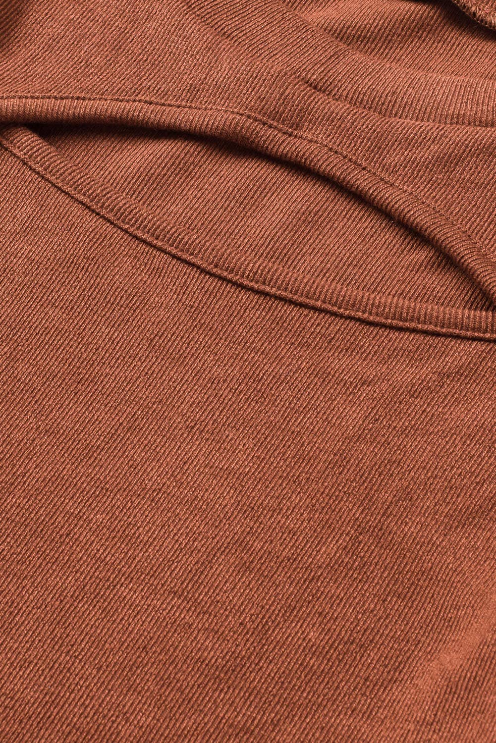 Ribbed Peekaboo Cutout Long Sleeve Top: Brown / 70%Polyester+25%Cotton+5%Elastane / L