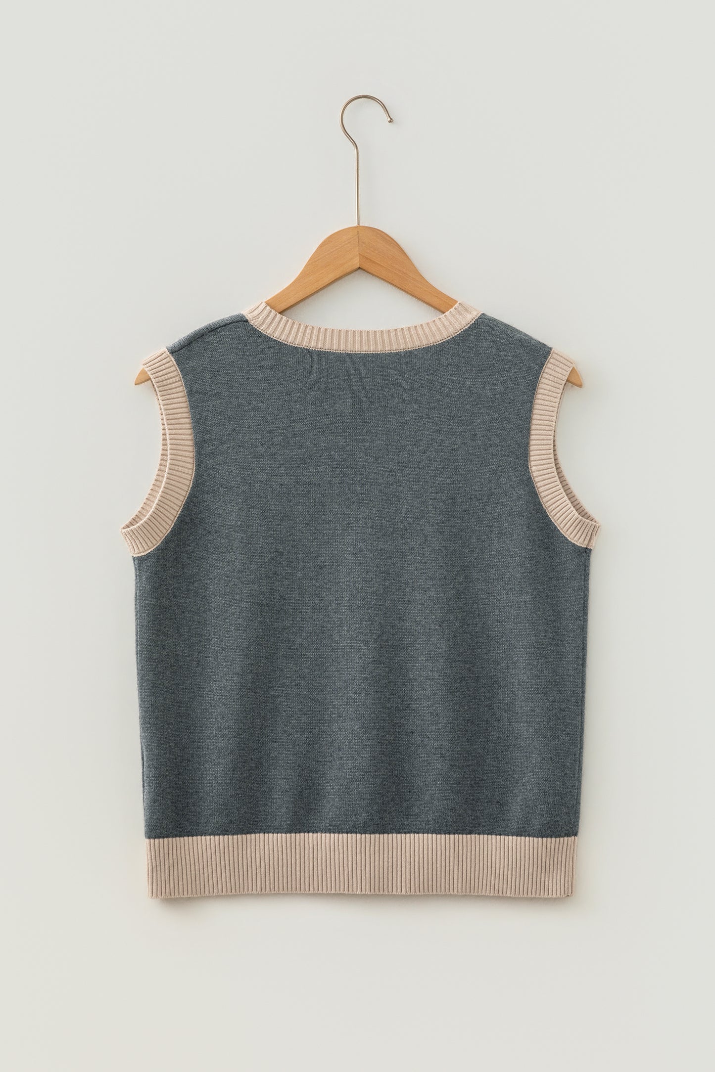 Gray Western Print Colorblock Trim Sleeveless Knitwear Vest