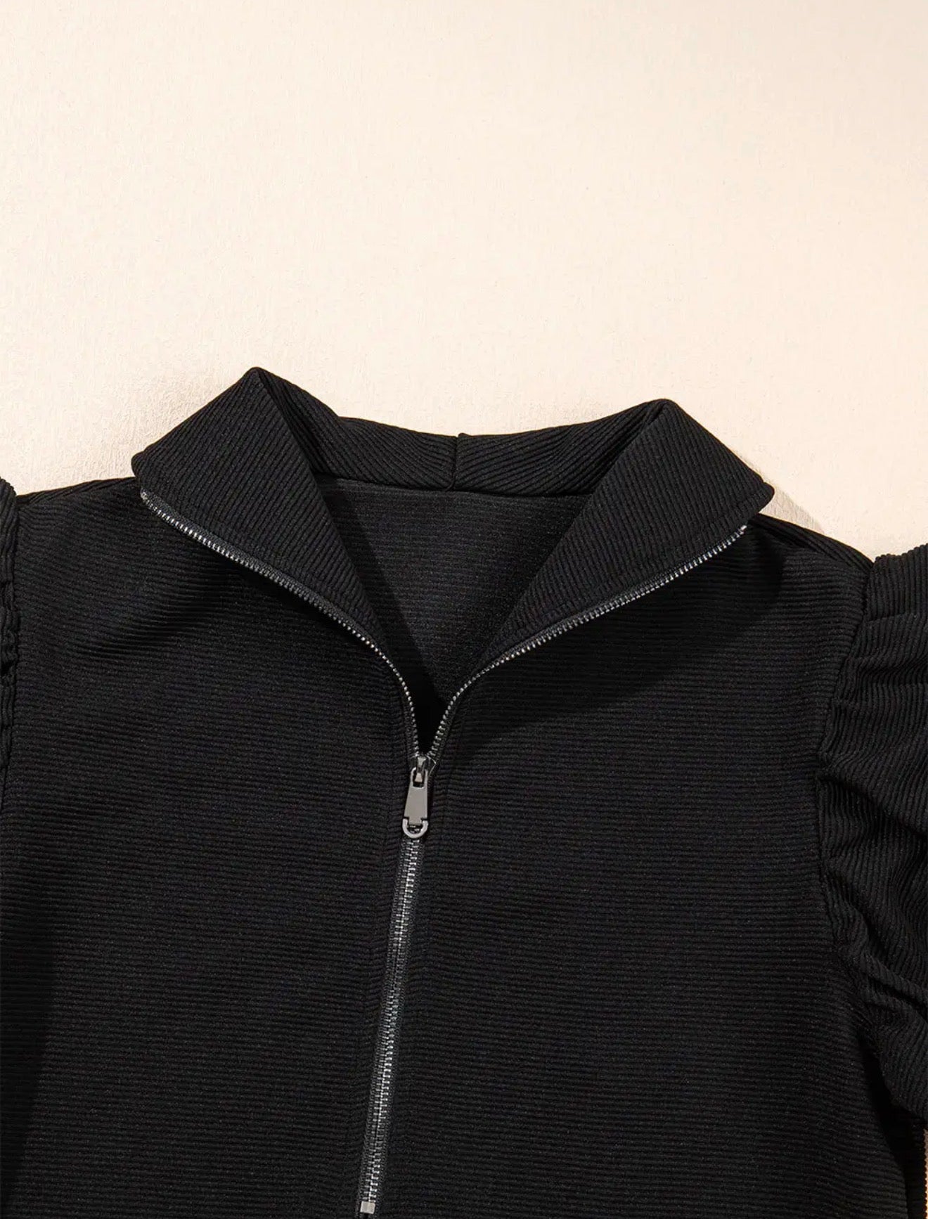 Black textured ruffle 2 piece