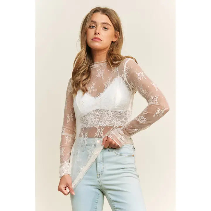 Lace Mesh Top- Cream