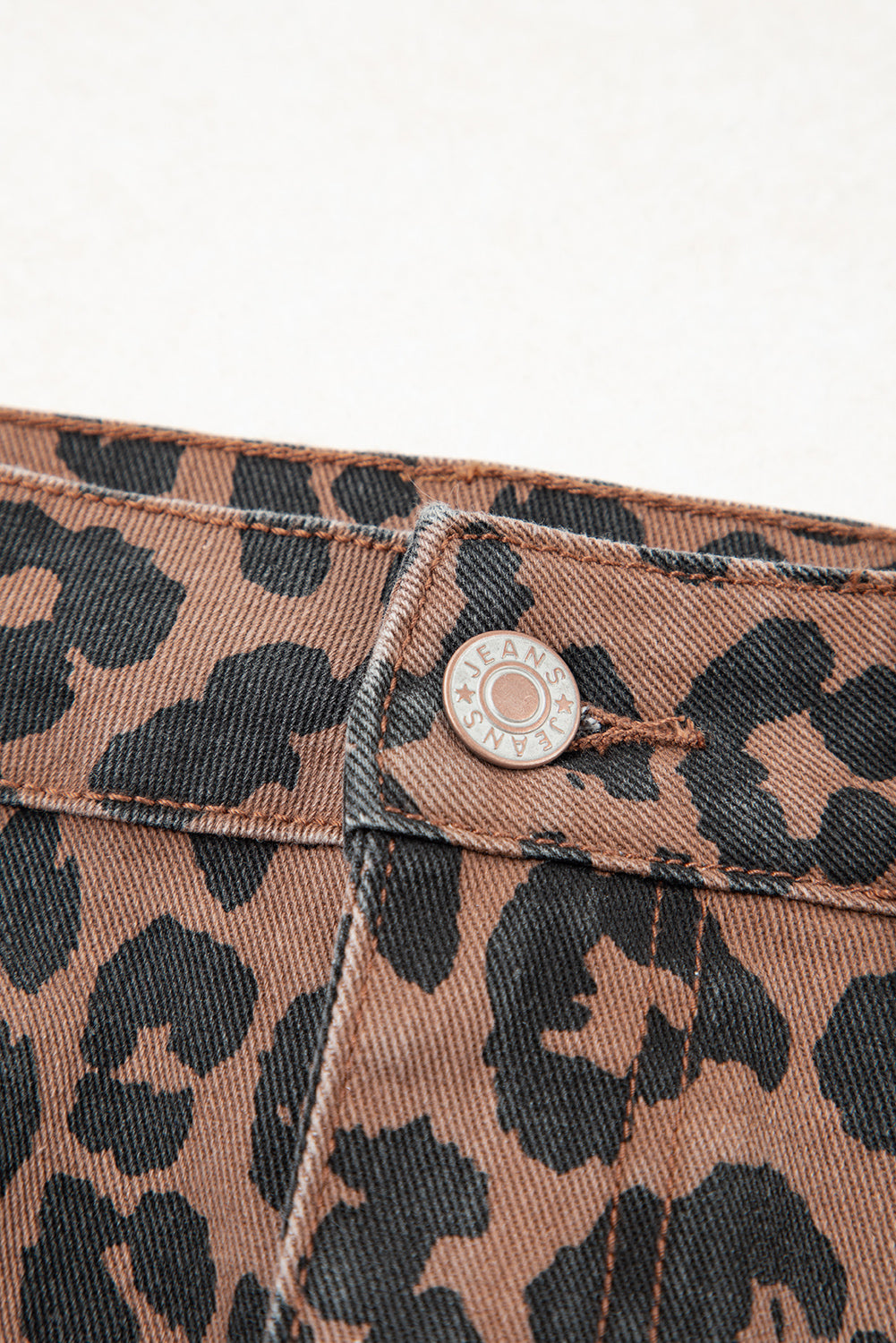 Brown Leopard Frayed Split Denim Midi Skirt