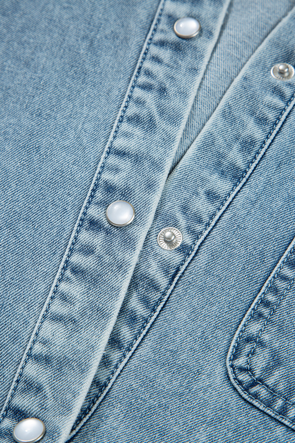 Beau Blue Smocked Cuffs Flared Denim Shirt Mini Dress