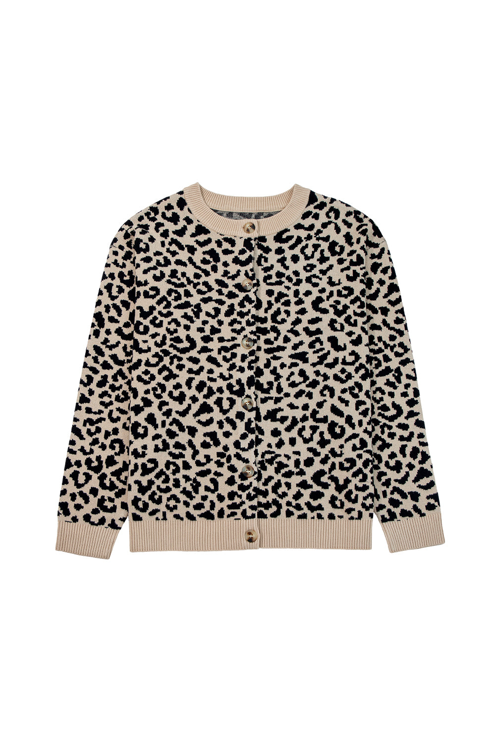 Khaki Leopard Drop Shoulder Knitted Cardigan
