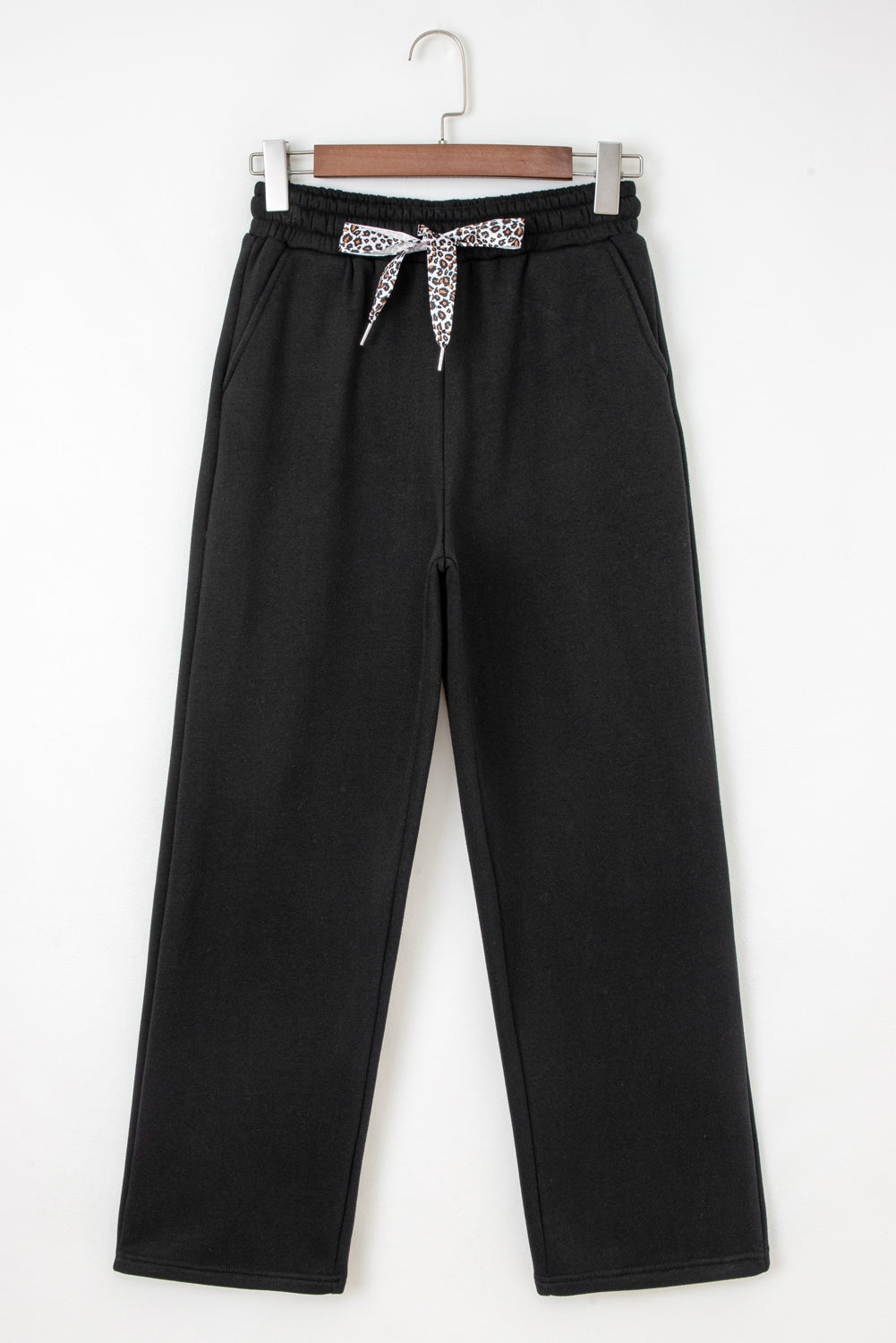 Black Leopard Drawstring Winter Fleece Pants
