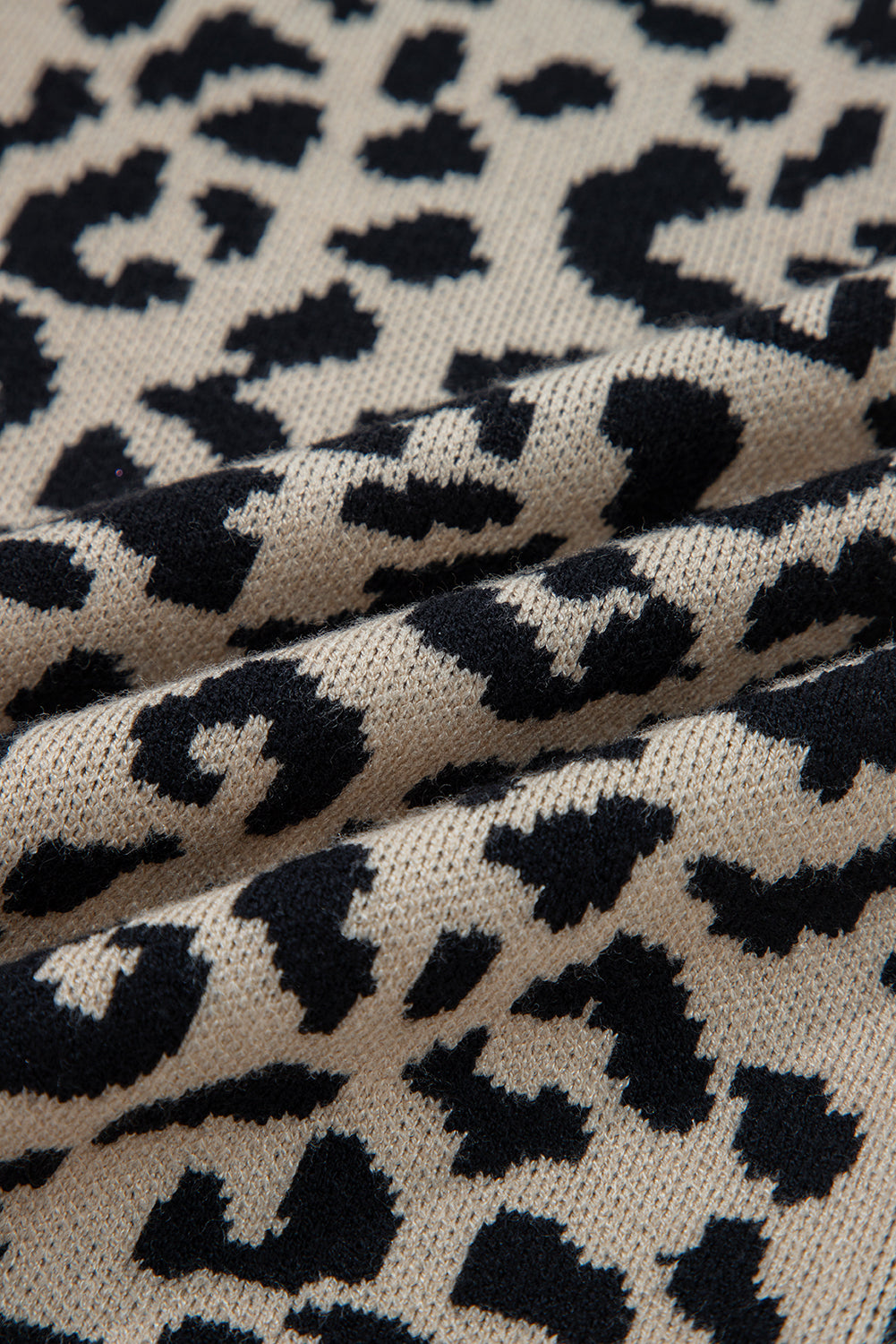 Khaki Leopard Drop Shoulder Knitted Cardigan