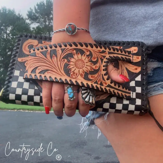 WILD CARD CHECKERED TOOLED CLUTCH