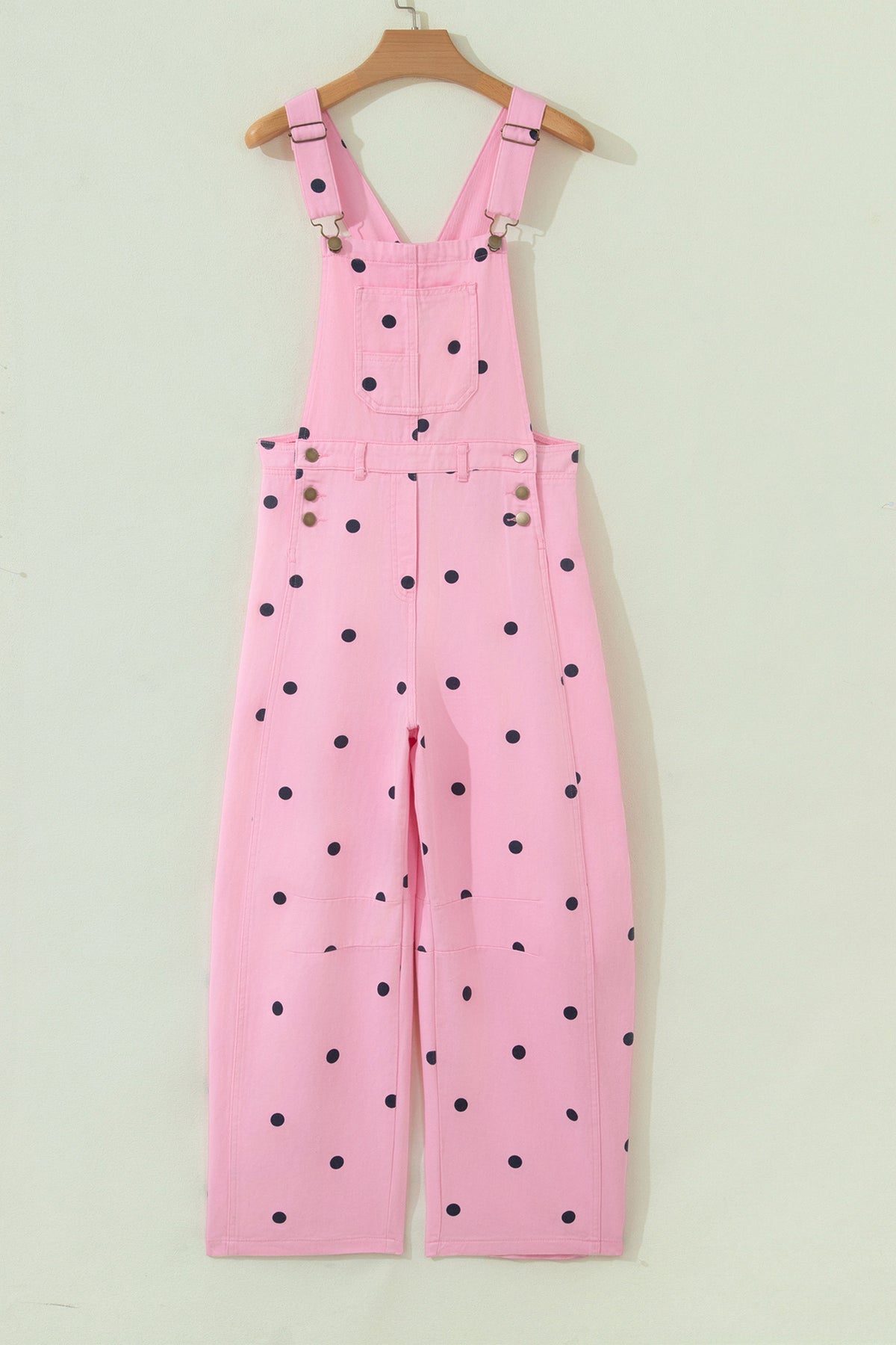 Jet Stream Polka Dot Print Bib Pocket Denim Barrel Overalls Jumpsuit