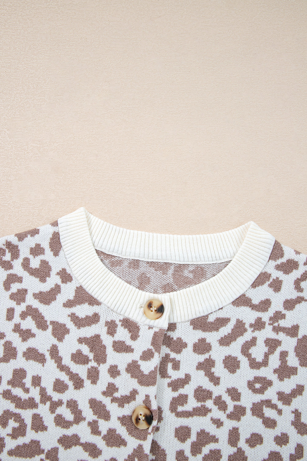 Khaki Leopard Drop Shoulder Knitted Cardigan