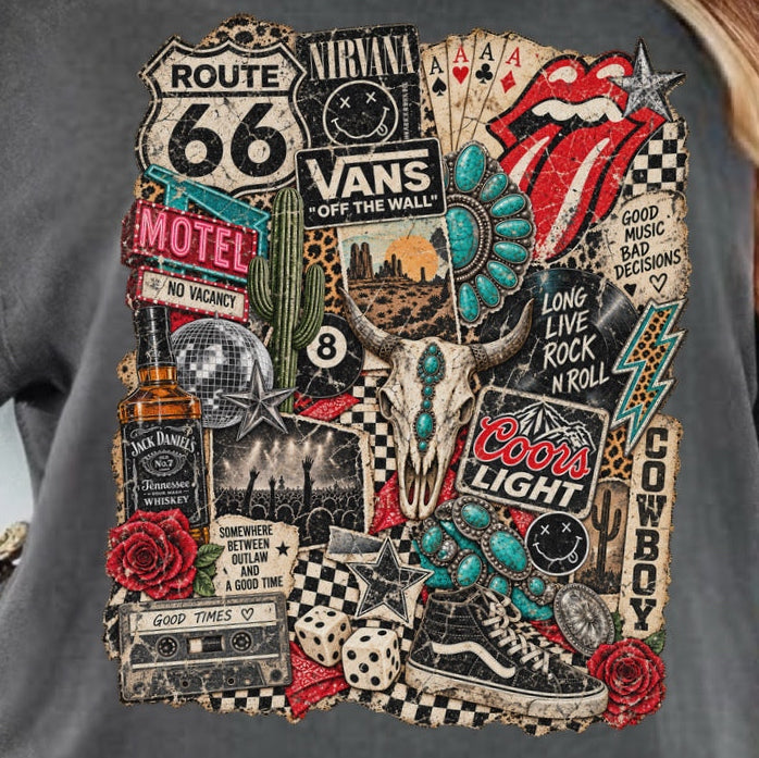 Vintage Western Rock Collage Graphic Tee