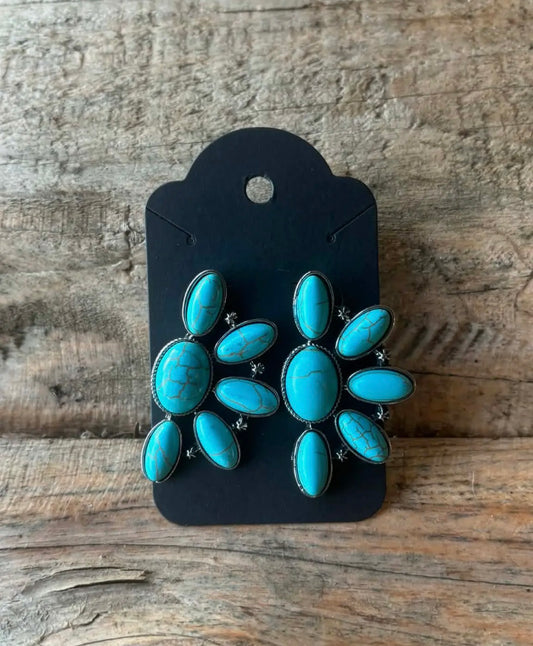 Western faux turquoise blossom earrings