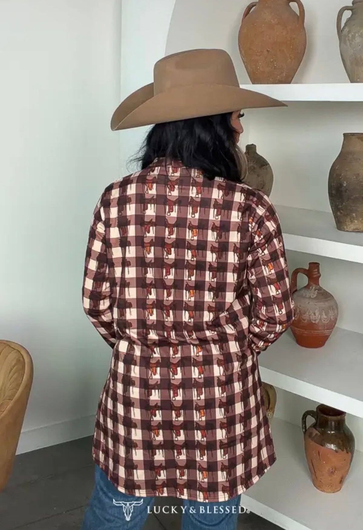 Lucky & Blessed Plaid saddle print cardigan