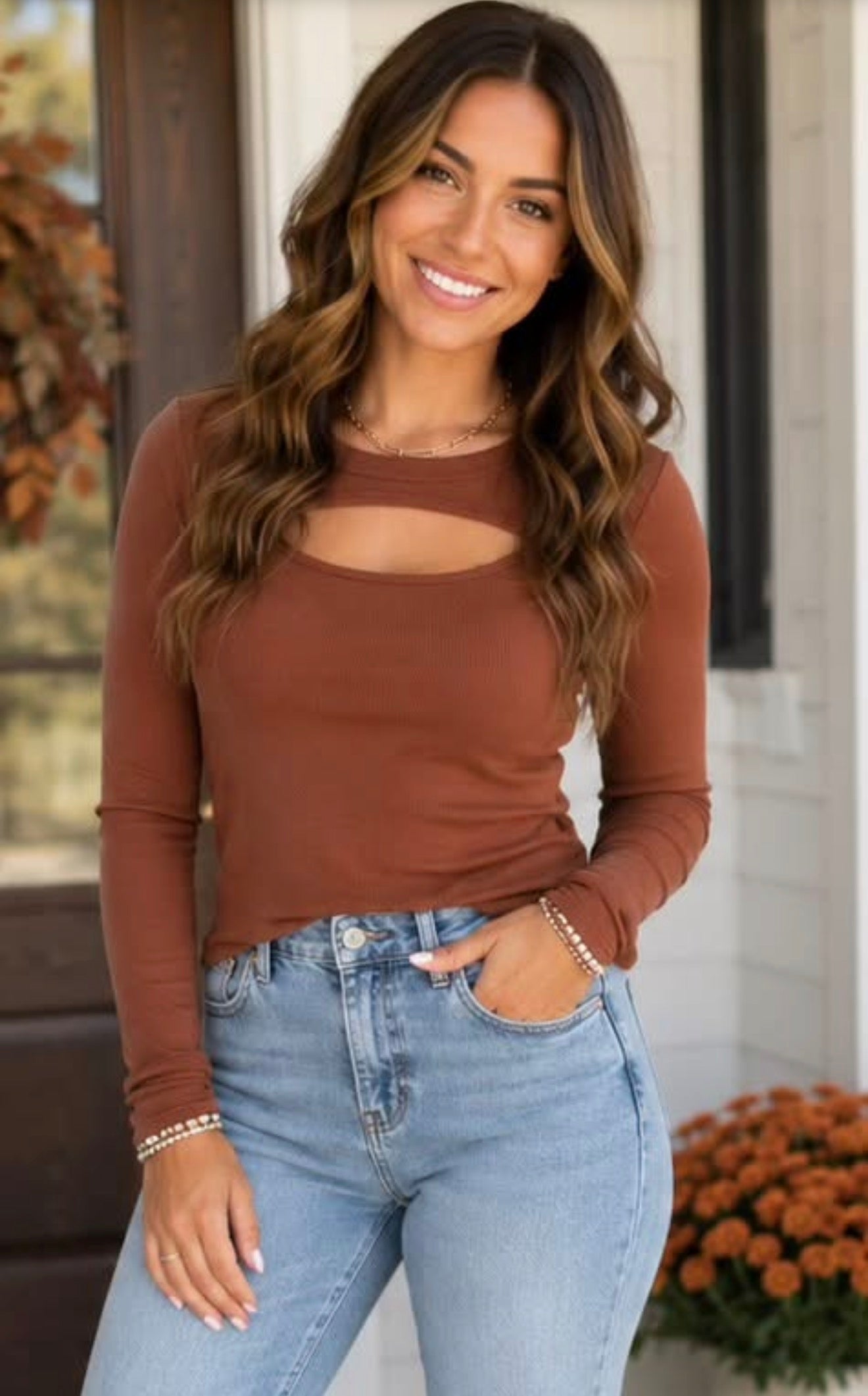 Brown Peekaboo cutout Top