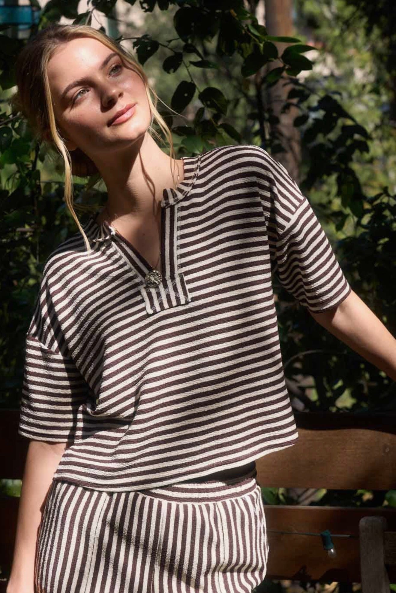 (PREORDER) Brown Stripe Boxy Knit Top