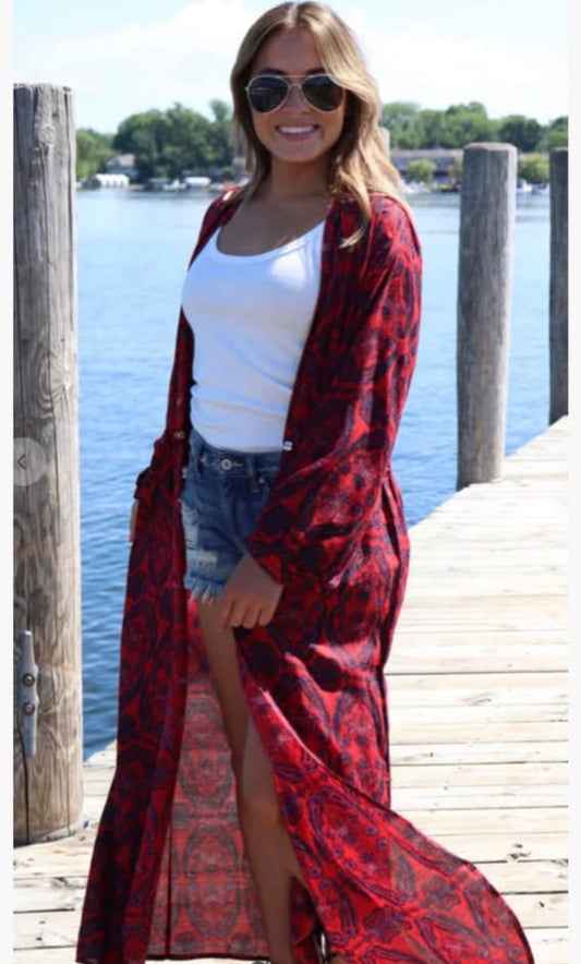 Red paisley design kimono