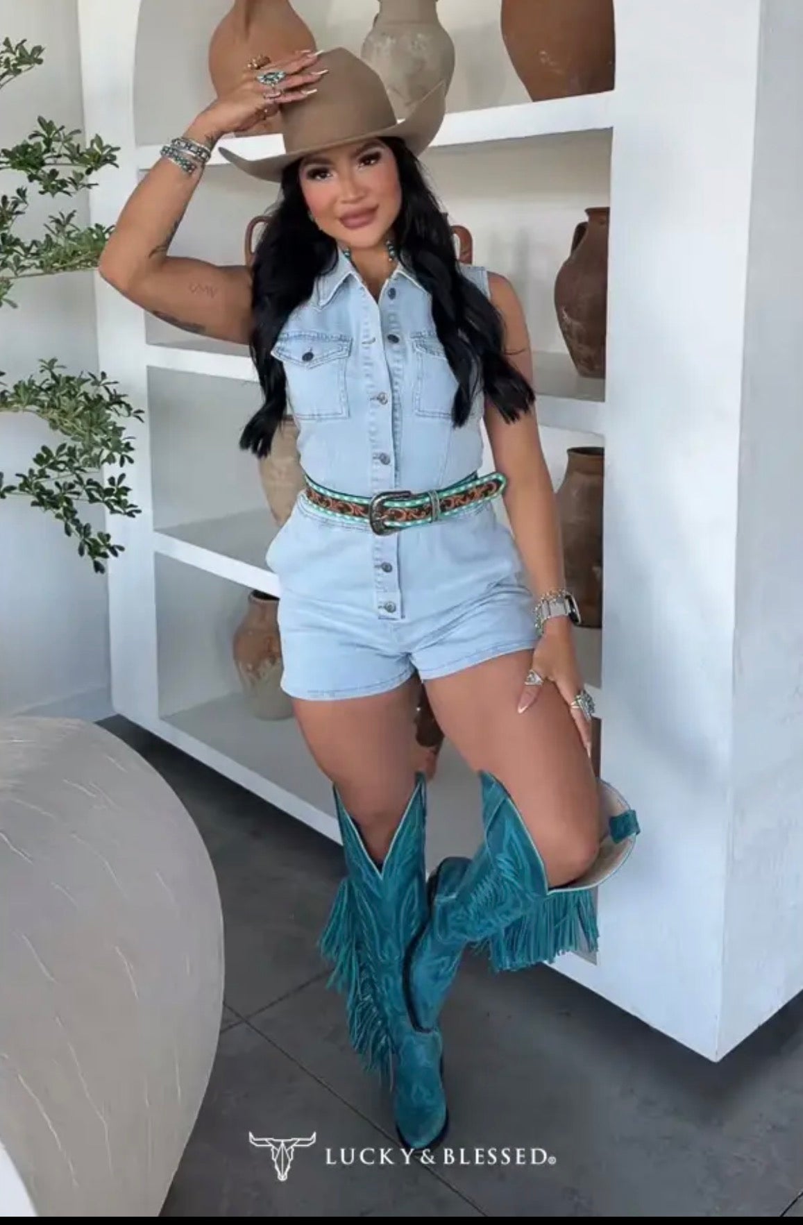 (PREORDER) Denim sleeveless button down romper