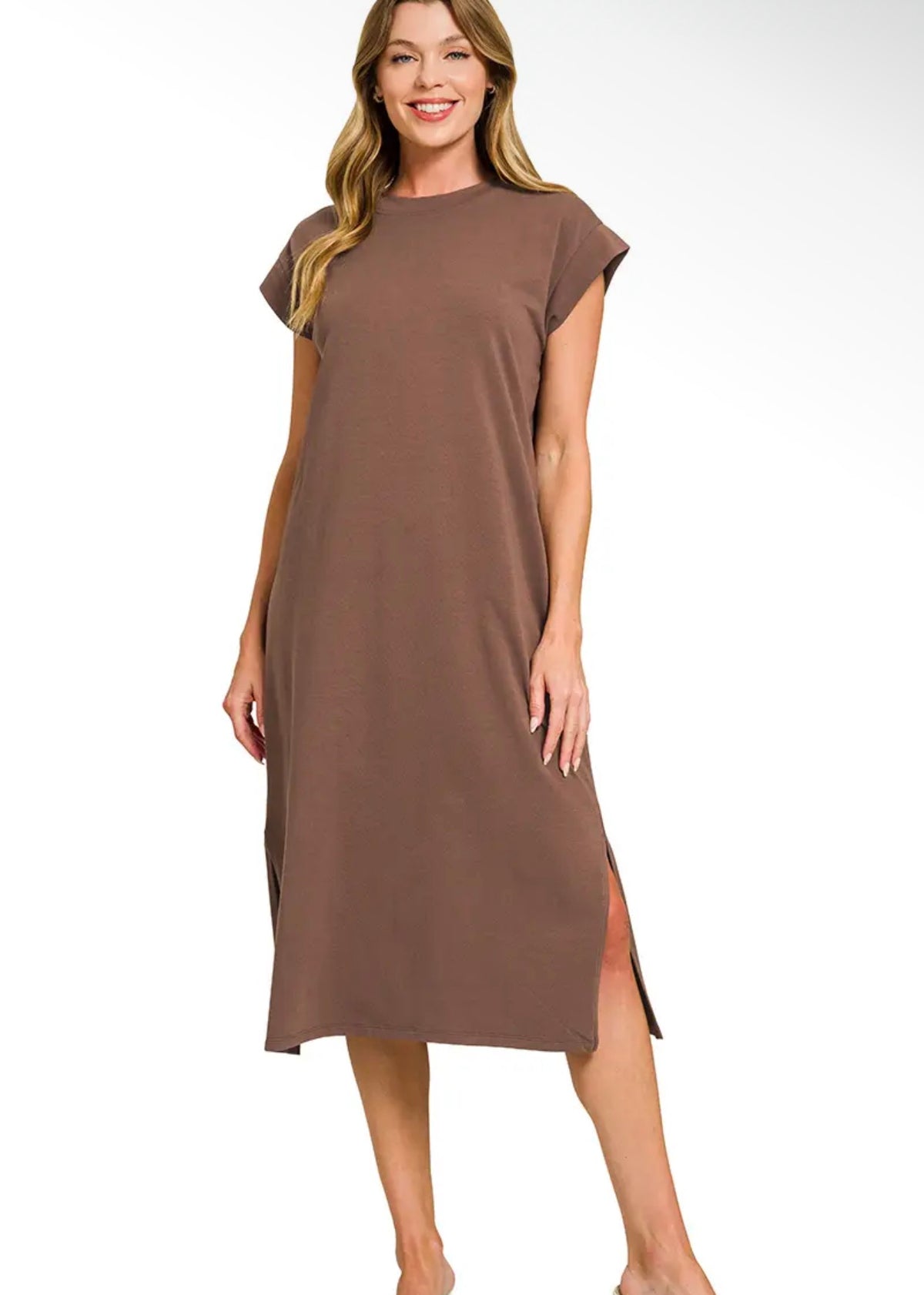 Brown Midi side slit dress