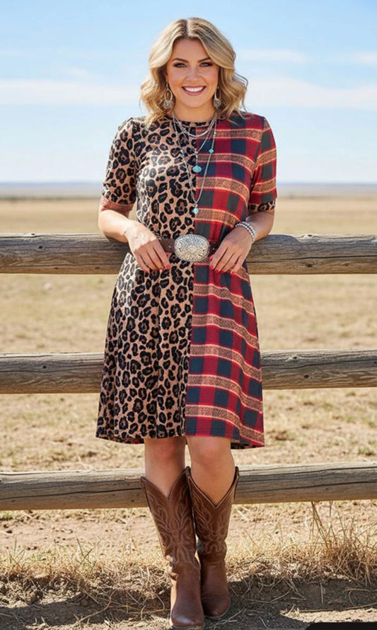 The Wild Side Plaid & Leopard Dress (S-XXXL)