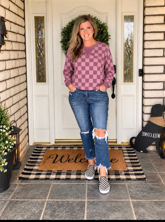 Mauve Moves Checkered Pullover