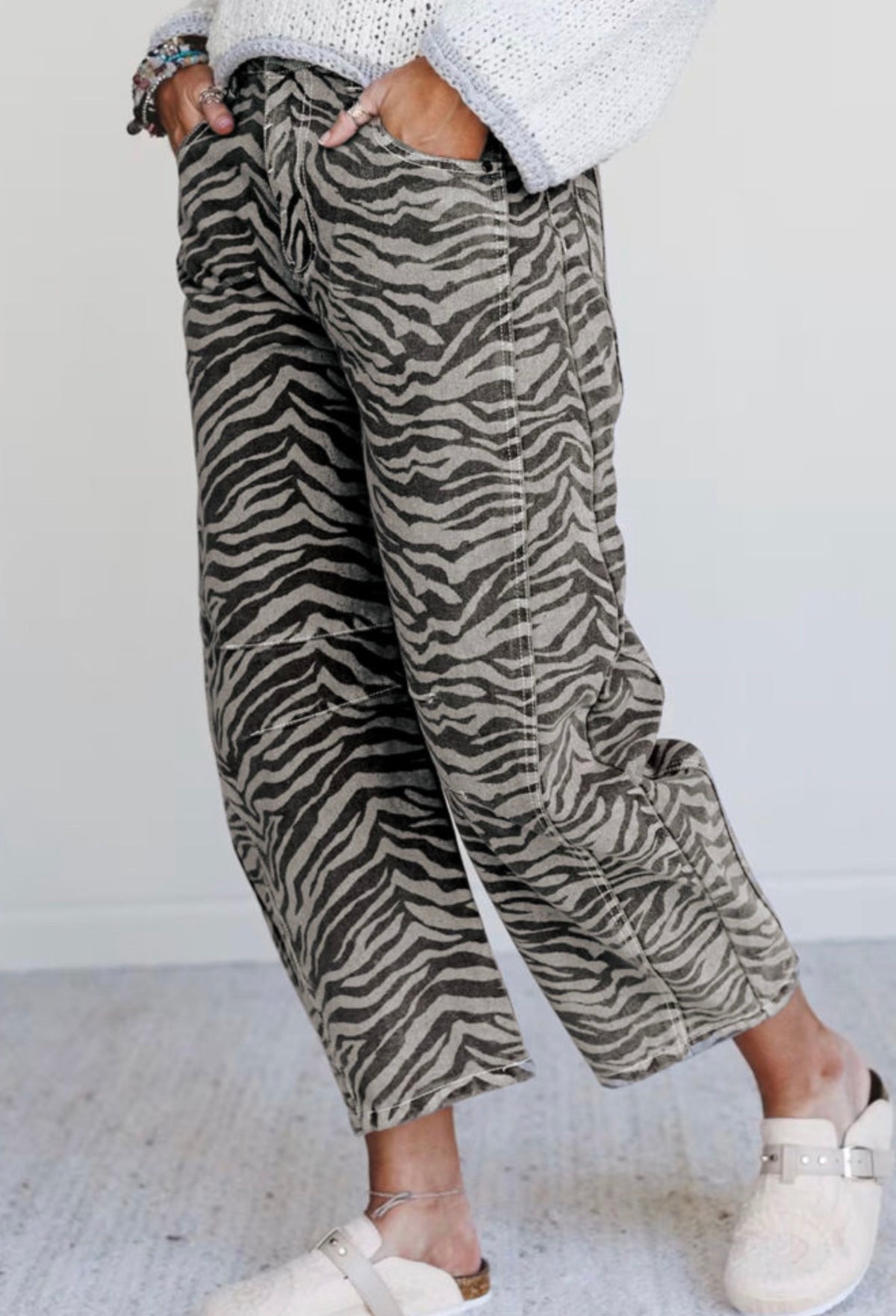Wild Side Zebra Barrel Jean