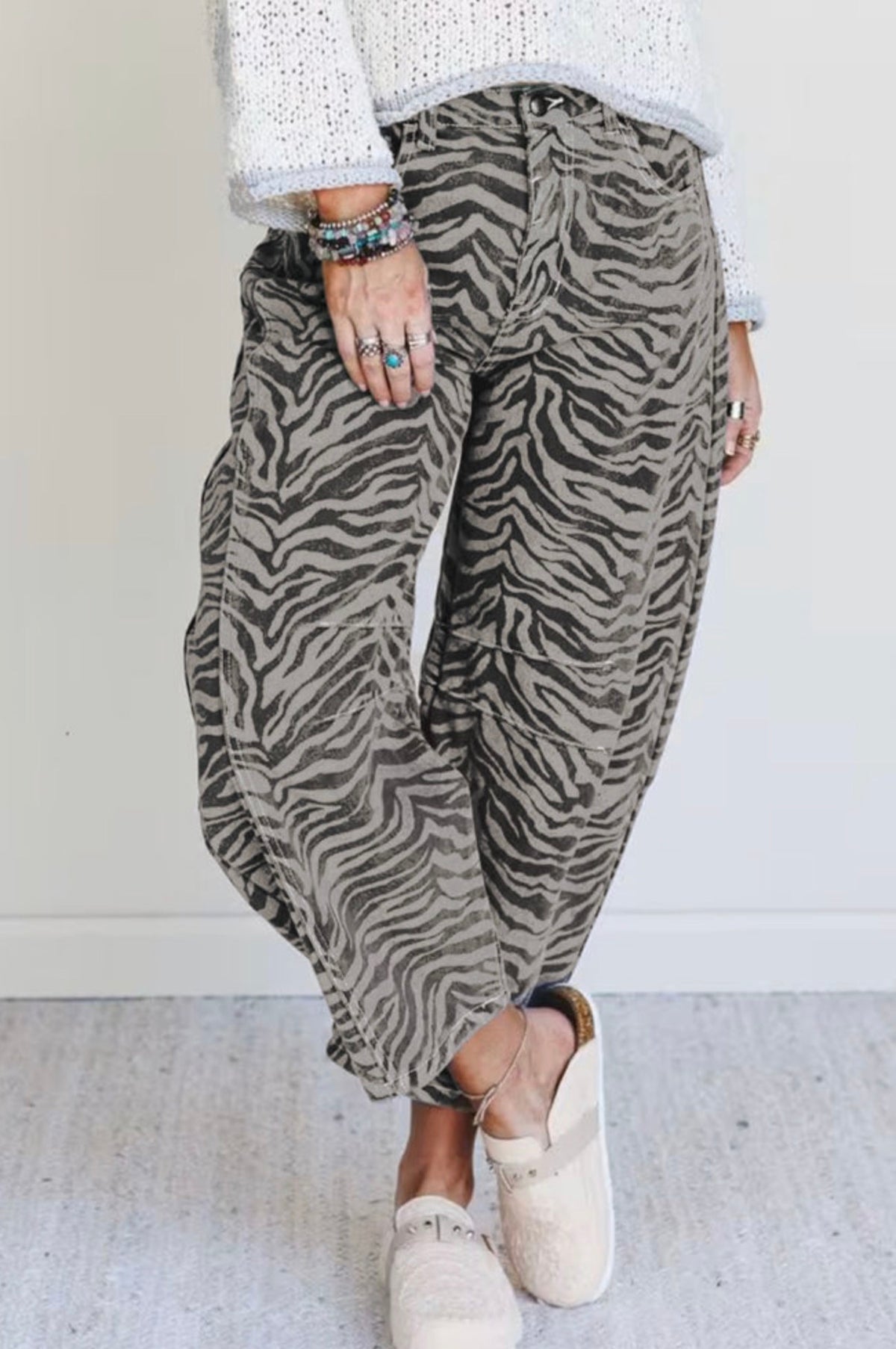 Wild Side Zebra Barrel Jean