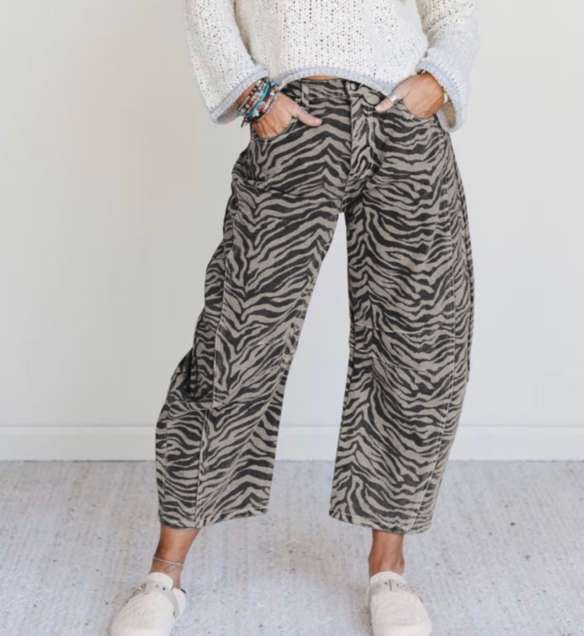 Wild Side Zebra Barrel Jean