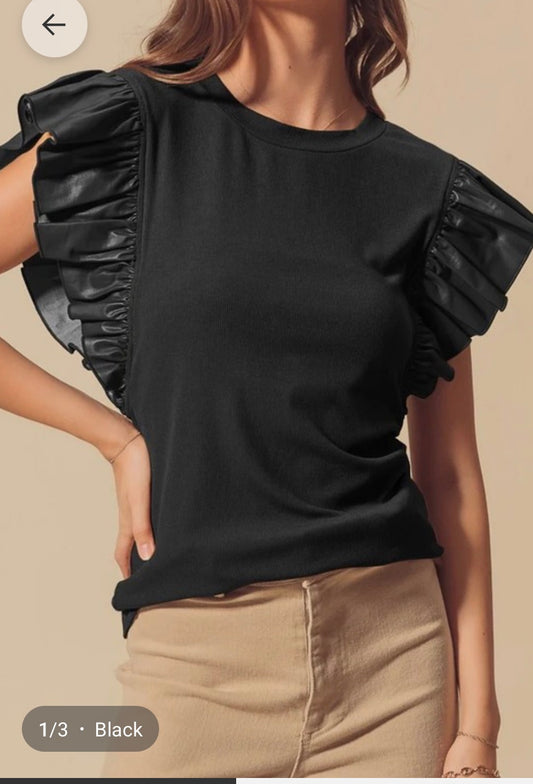 Ruffle Leather Top