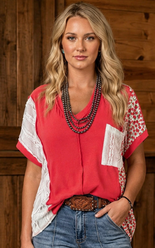 Coral Patchwork top