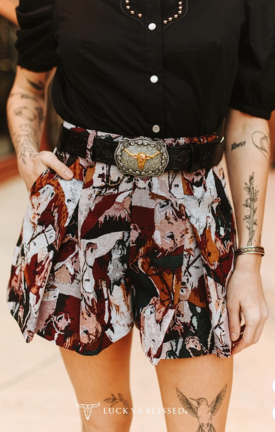 Horse Jacquard Knitted Crease Short