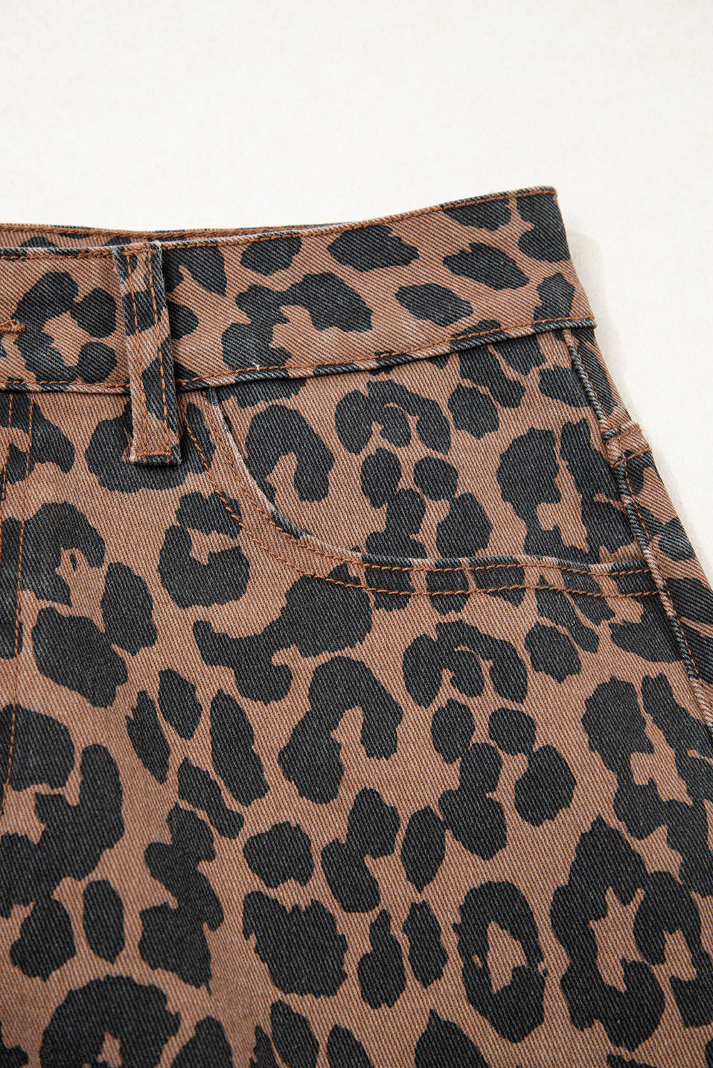 Brown Leopard Frayed Split Denim Midi Skirt