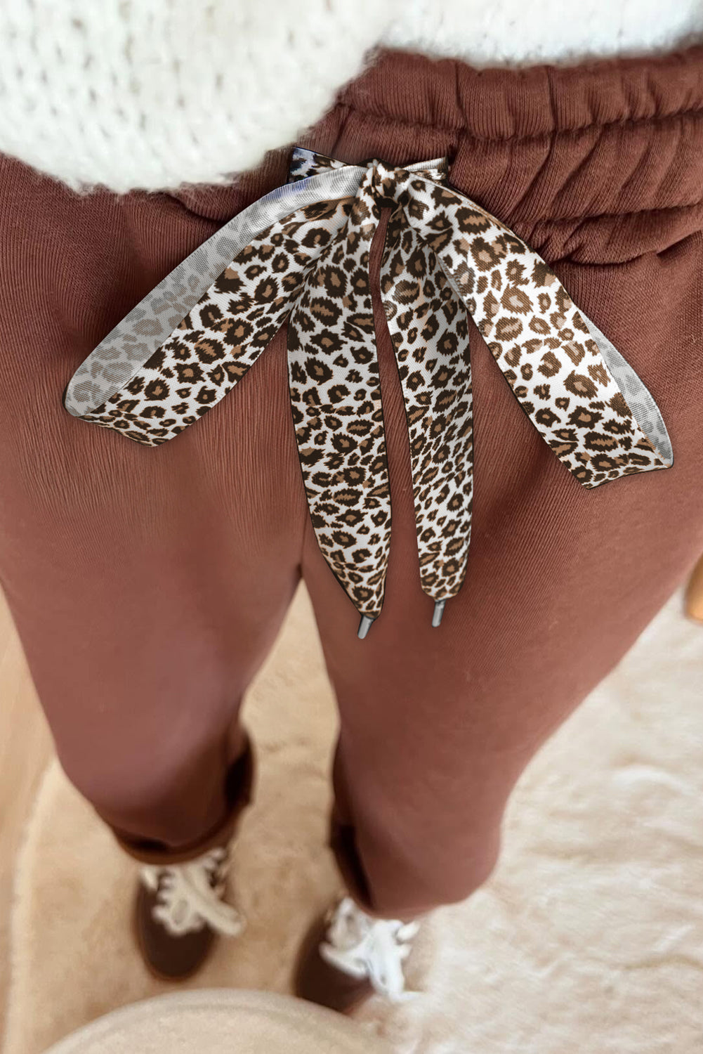 Black Leopard Drawstring Winter Fleece Pants